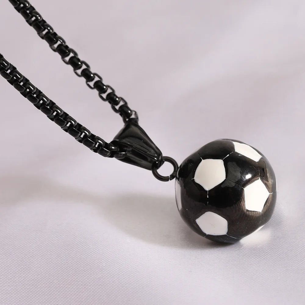 HNSP Stainless Steel Football Pendant Chain Necklace For Men Boy Jewelry Soccer Accessories Birthday Gift
