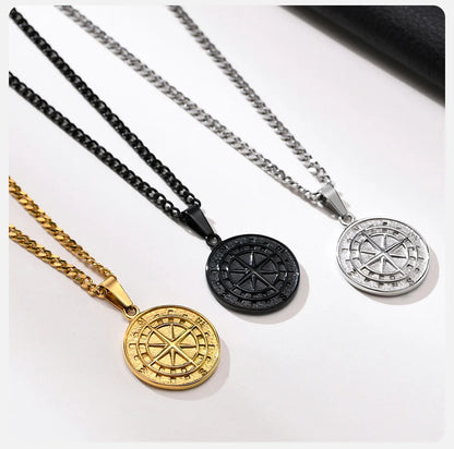 Vnox Compass Necklaces for Men, Layering Stacked Cuban Figaro Chain Necklaces, Casual Sailing Holiday Stainless Steel Boy Collar
