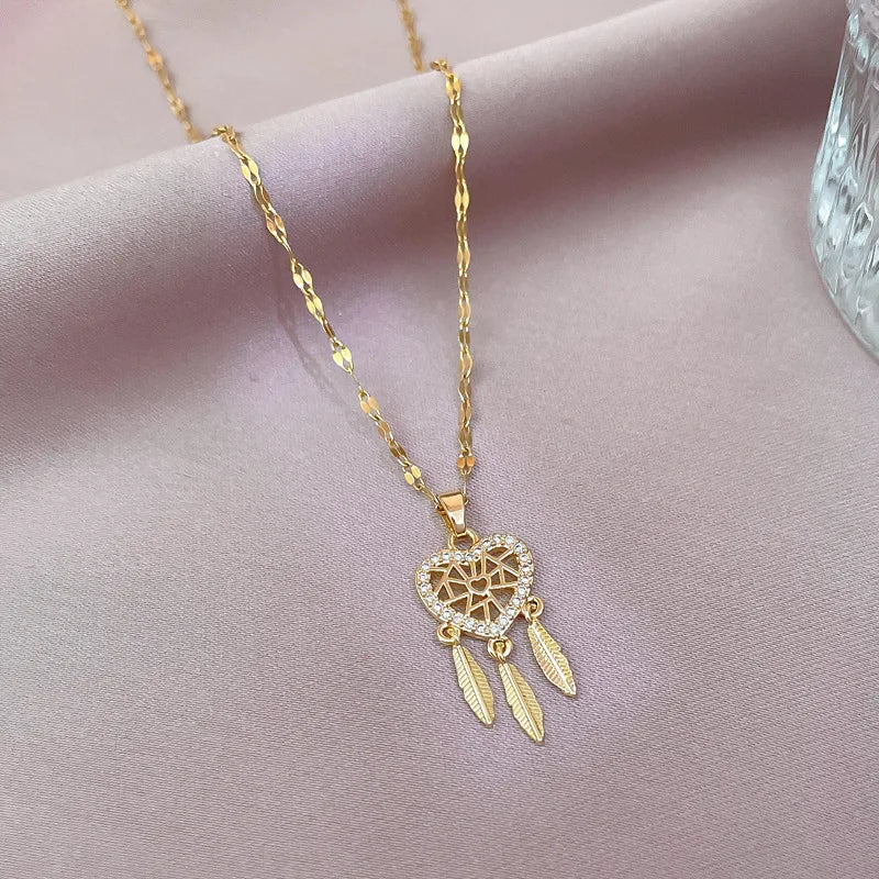 Crystal Heart Dreamcatcher Necklace
