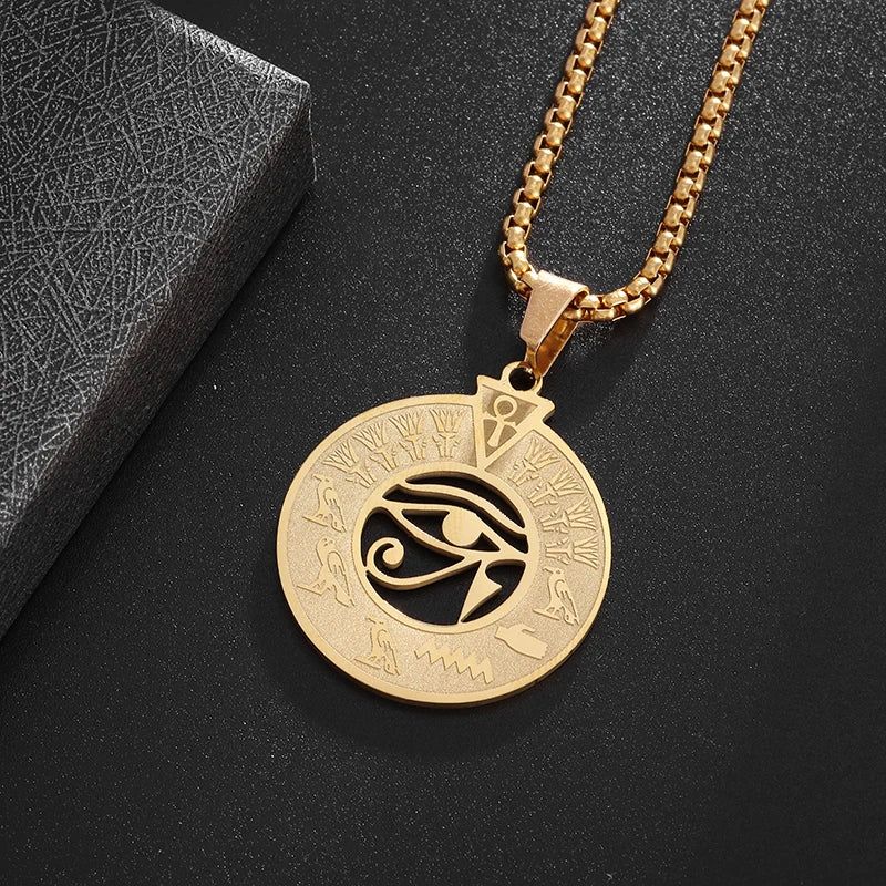 Retro Gothic Blue Evil Eye Protection Pendant Necklace for Men Boys Biker Amulets Punk Jewelry Gifts