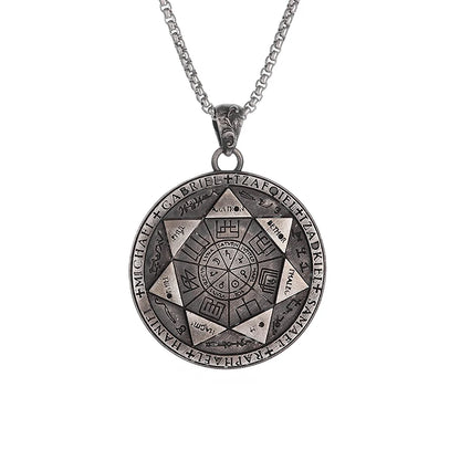 Retro Seven Angels Magic Circle Solomon\'s Seal Necklace Pendant Personalized Men\'s Punk Lucky Amulet Jewelry