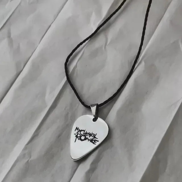 My Chemical Romance Cosplay Stainless Steel Necklace Men Women Rock Band Guitar Pick Pendant Choker Jewelry Accessories Gifts