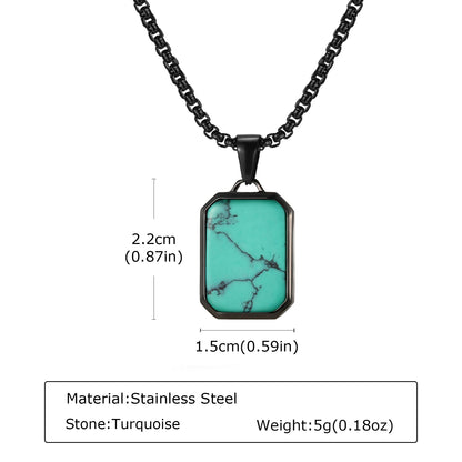 Trendy Pendant Necklaces for Men Boys,Square Natural Stone Stainless Steel Necklaces,New Hip Hop Cool Jewelry Gifts
