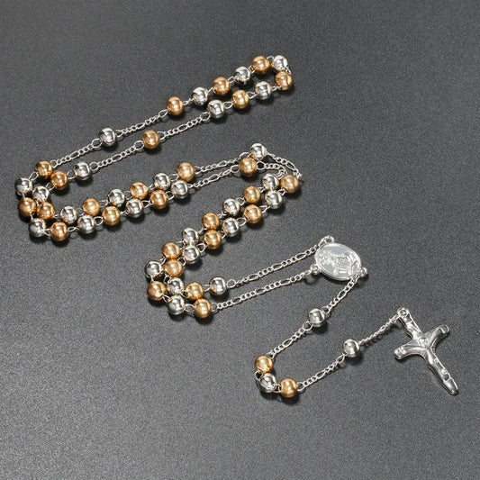 Metal Bead Rosary Necklace
