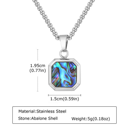 Trendy Pendant Necklaces for Men Boys,Square Natural Stone Stainless Steel Necklaces,New Hip Hop Cool Jewelry Gifts