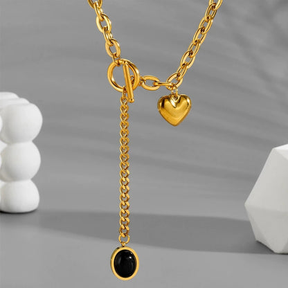 Heart Black Stone Pendant Necklace