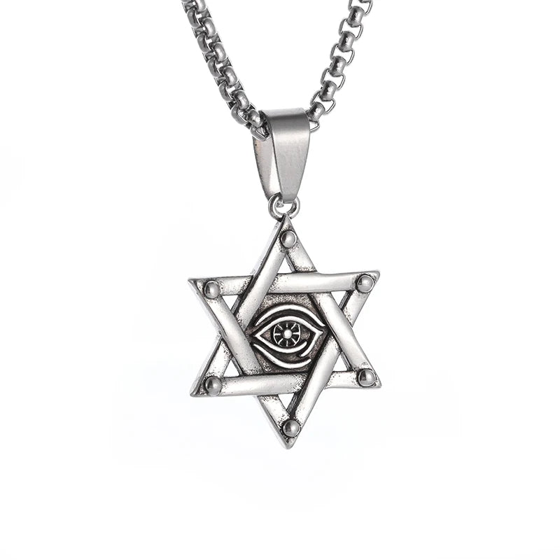 Retro Gothic Blue Evil Eye Protection Pendant Necklace for Men Boys Biker Amulets Punk Jewelry Gifts