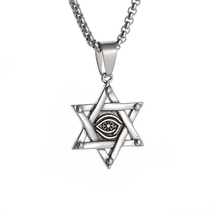 Retro Gothic Blue Evil Eye Protection Pendant Necklace for Men Boys Biker Amulets Punk Jewelry Gifts