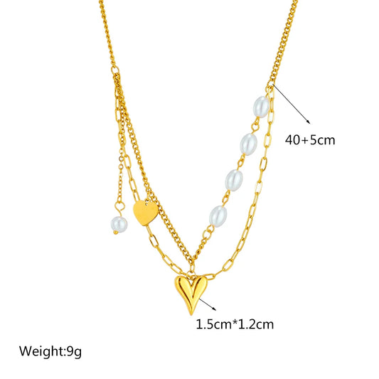 Stainless Steel Pearl Heart & Butterfly Cross Pendant Necklace