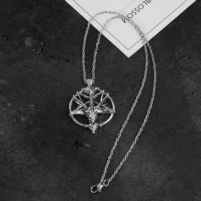 Vintage Pentagram Goat Skull Pendant Necklace