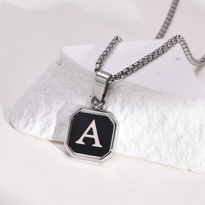 Vnox A-Z Initial Letters Men Necklaces, Geometric Pendant with Box Cuban Rope Chain, Stainless Steel Square Simple Collar