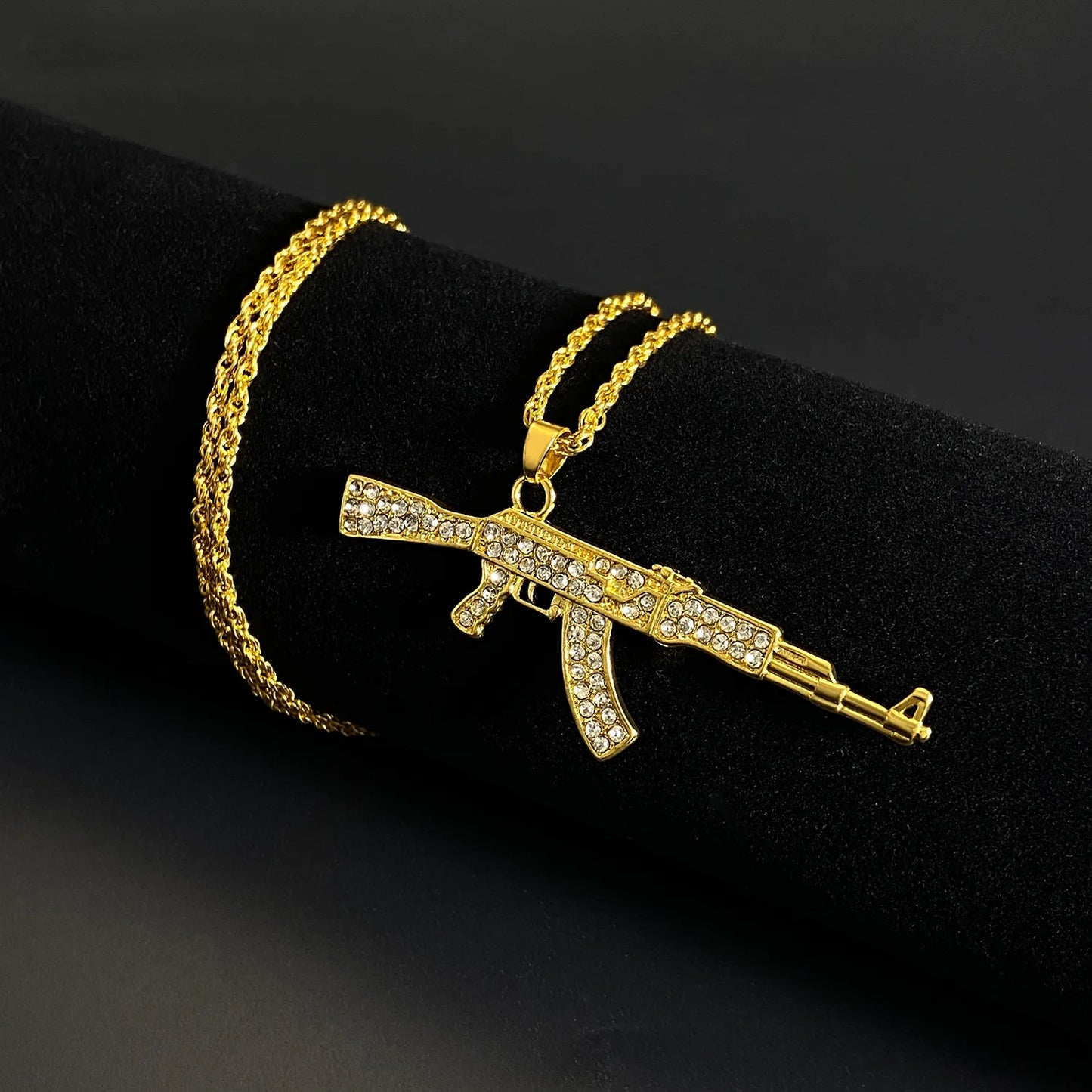 AK47 Rifle Pendant Necklace with Crystals