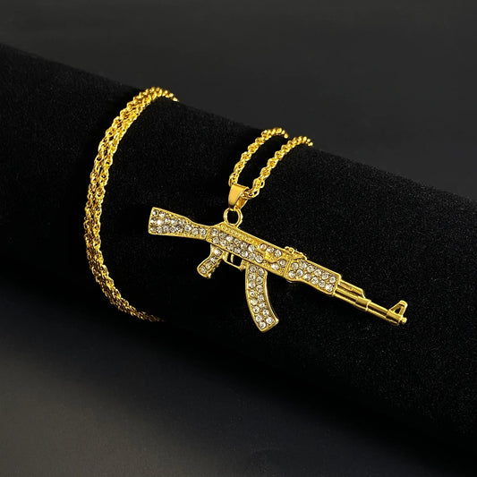 AK47 Rifle Pendant Necklace with Crystals