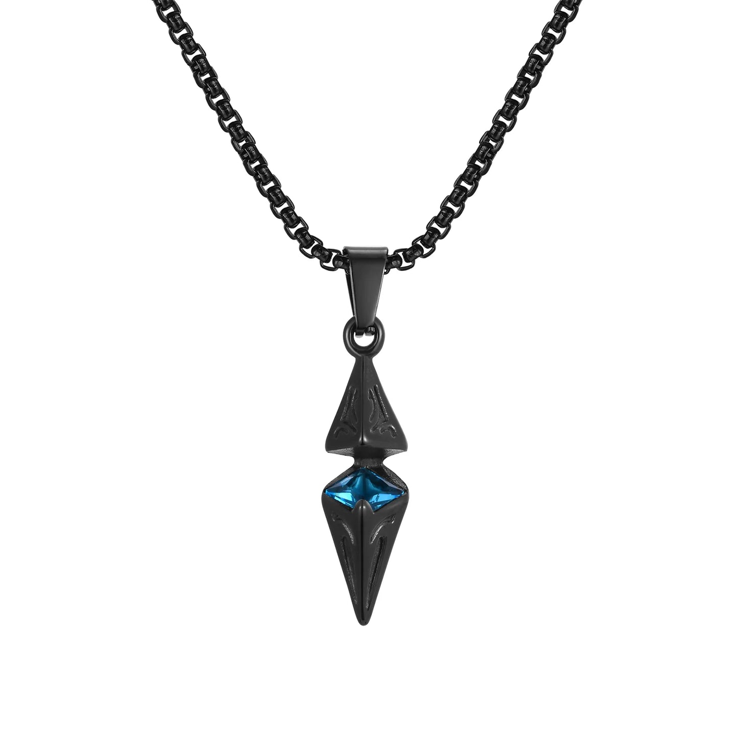 Stylish Blue Stone Necklaces for Men Women,Stainless Steel Geometric Pendant Collar,Valentine's Birthday Party Gift for Him