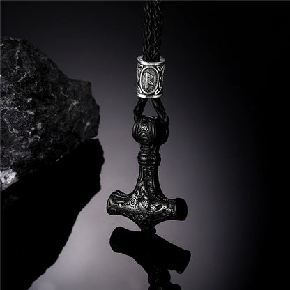 Norse Vikings Thor's Hammer Mjolnir Scandinavian Rune Amulet Necklace Stainless Steel Chain Vegvisir Anchor Pendant Male Jewelry