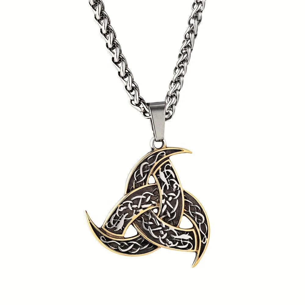 Men Celtics Knot Trinity Pendant Necklace Stainless Steel Norse Runes Slavic Icelandic Jewelry Vikings Amulet Vintage Male Gifts