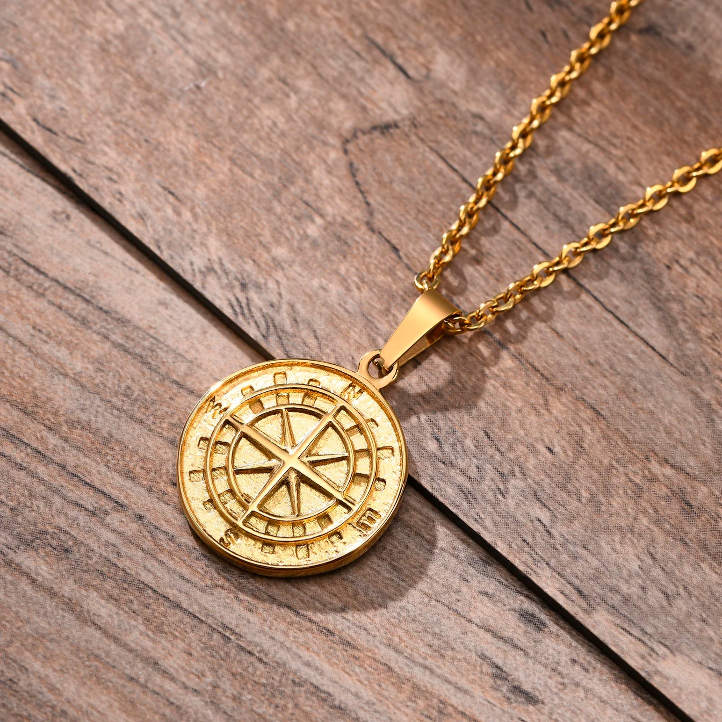 Vnox Compass Necklaces for Men, Layering Stacked Cuban Figaro Chain Necklaces, Casual Sailing Holiday Stainless Steel Boy Collar