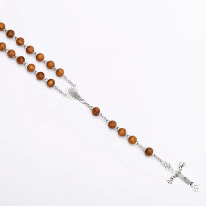 Wooden Rosary Cross Necklace